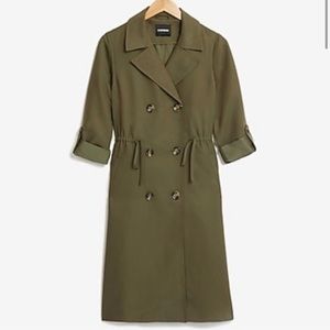 NWT Express Soft Cinched Olive Green Trench Coat